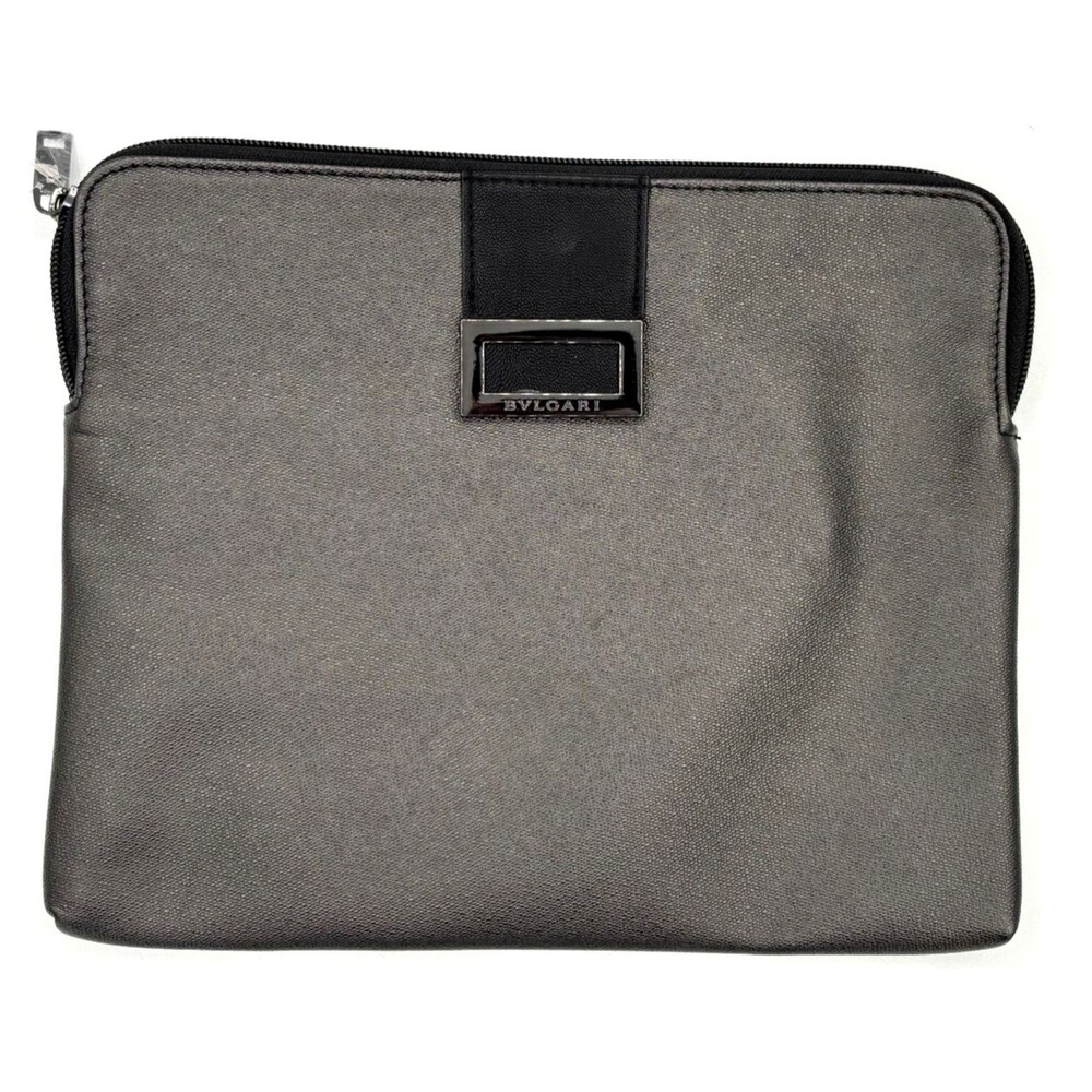 Bvlgari Zippered‎ Travel Clutch Makeup Case Pouch Charcoal Gray Black 11x9 NWOT